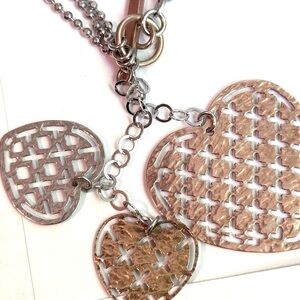 ✨ Exquisite Vintage Tri-Coloured Sterling Silver Three Heart Necklace from Italy